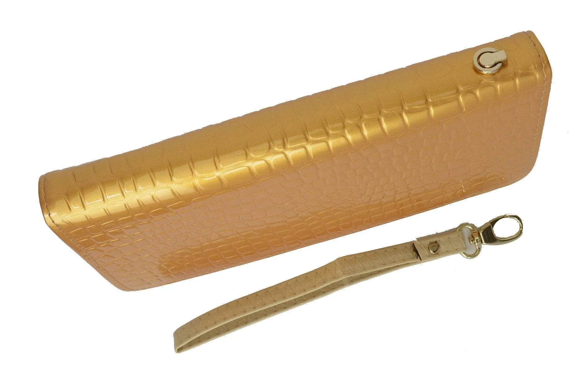 Womens Single Zip Around Croco Design Wristlet Clutch Organizer Shinny Wallet 117-921 (C)