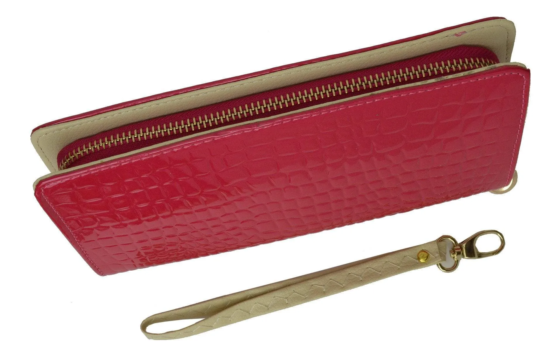 Womens Single Zip Around Croco Design Wristlet Clutch Organizer Shinny Wallet 117-921 (C)