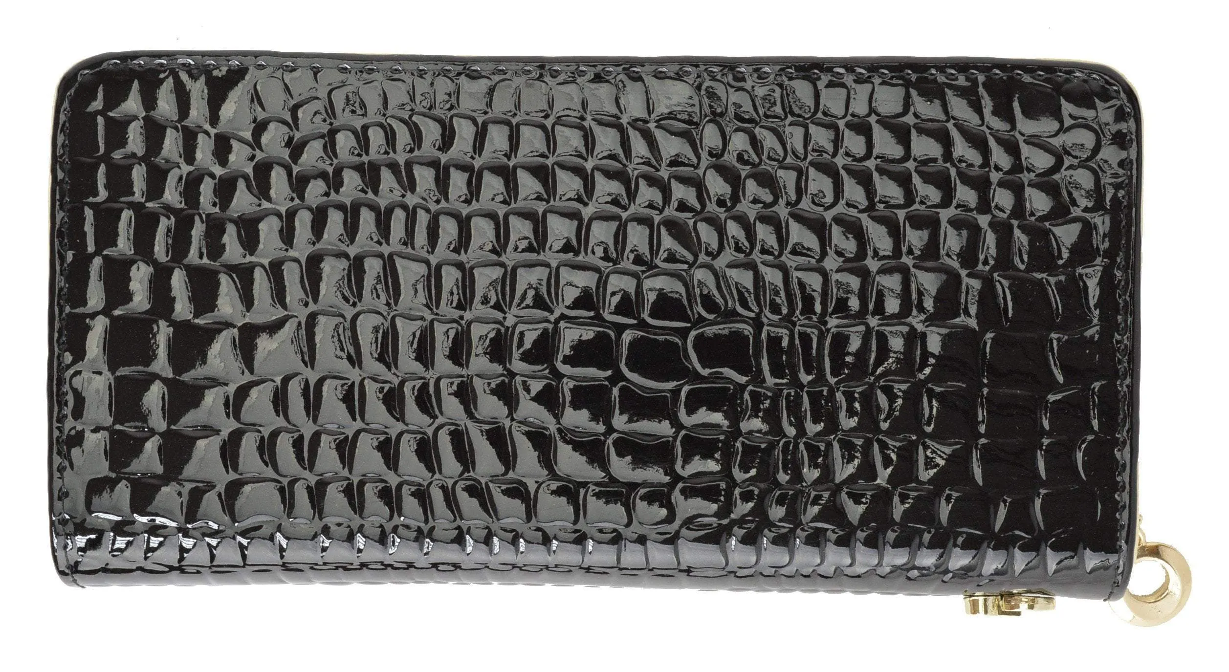 Womens Single Zip Around Croco Design Wristlet Clutch Organizer Shinny Wallet 117-921 (C)