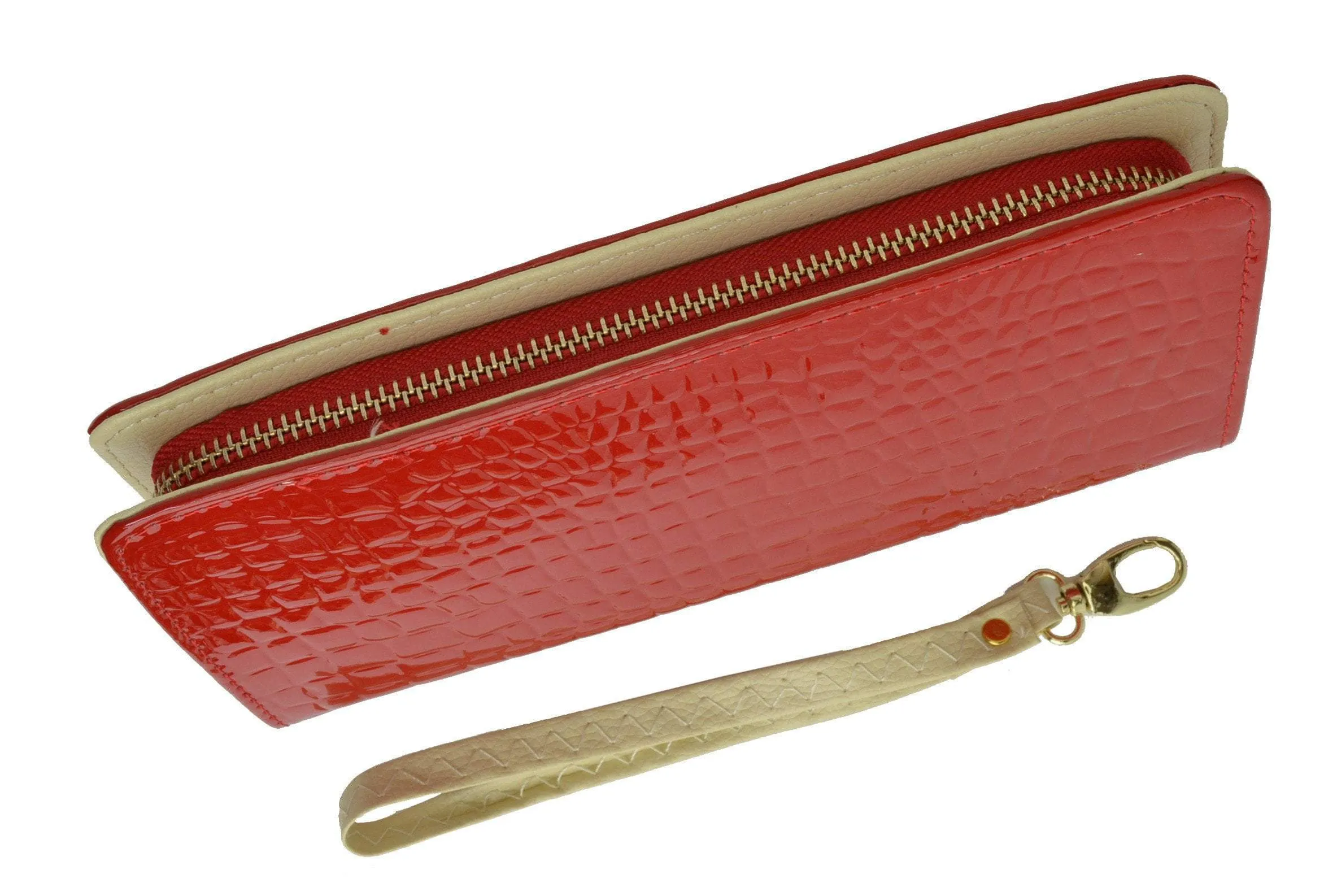Womens Single Zip Around Croco Design Wristlet Clutch Organizer Shinny Wallet 117-921 (C)