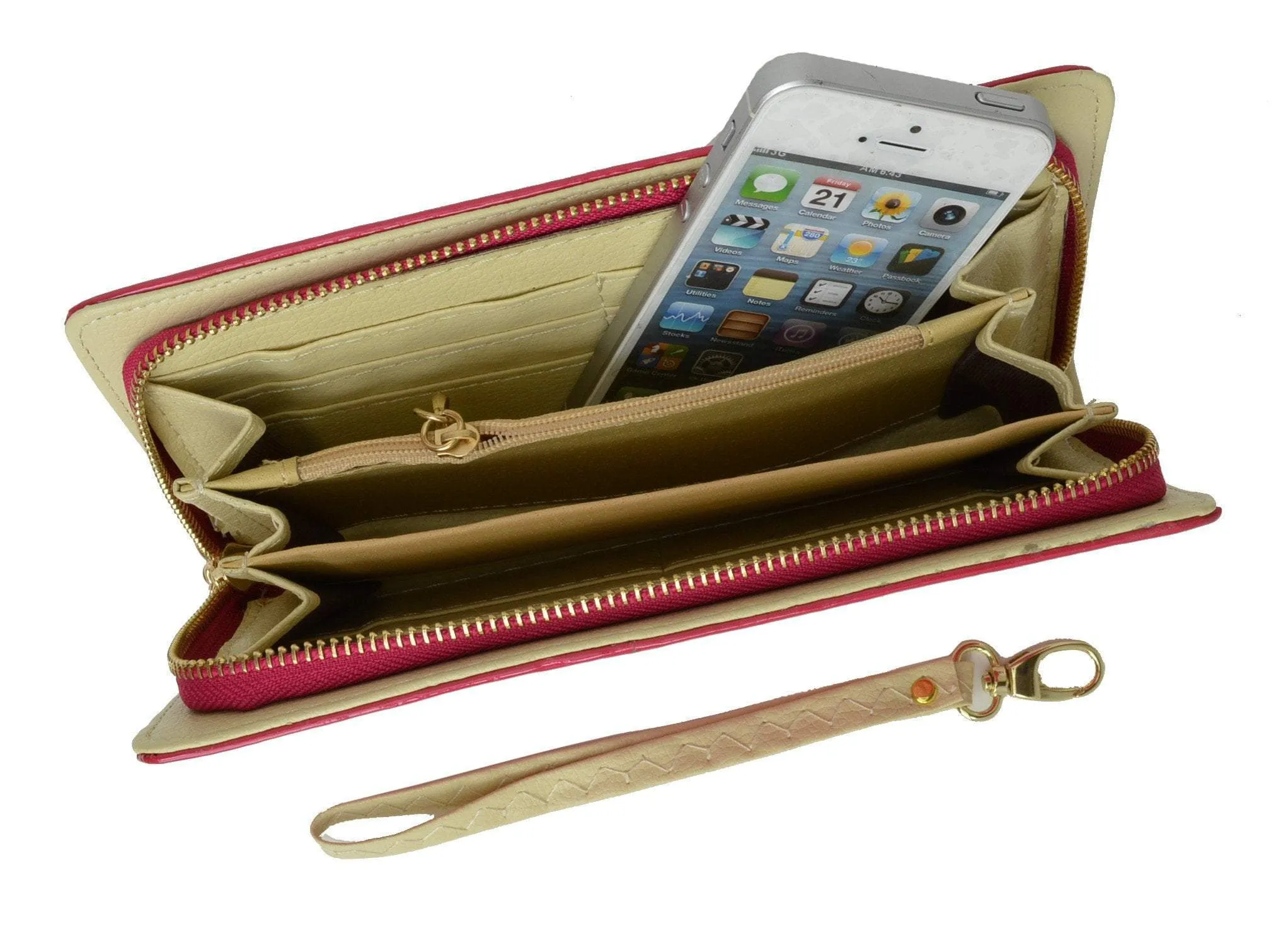 Womens Single Zip Around Croco Design Wristlet Clutch Organizer Shinny Wallet 117-921 (C)