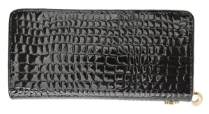 Womens Single Zip Around Croco Design Wristlet Clutch Organizer Shinny Wallet 117-921 (C)