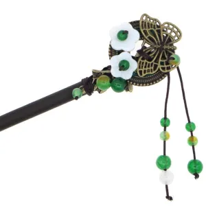 Wood Stick with Butterfly Metal Piece Shell Flowers and Beaded Tassels