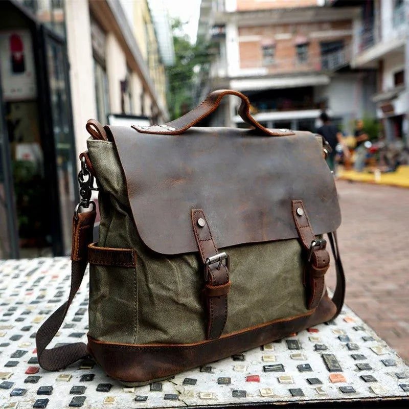 Woosir Mens Canvas Satchel Bags Waterproof Briefcase 14"