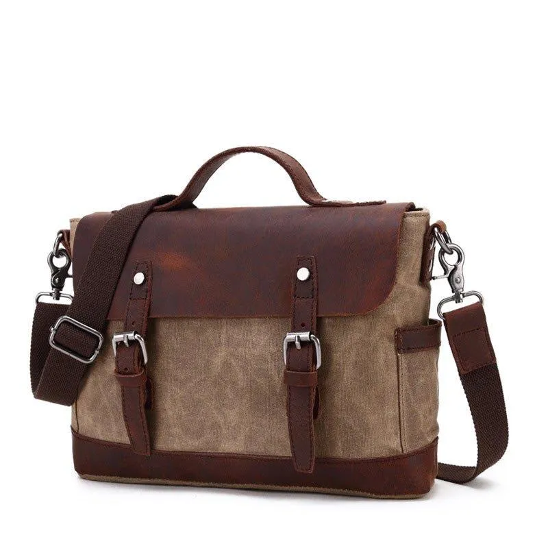 Woosir Mens Canvas Satchel Bags Waterproof Briefcase 14"