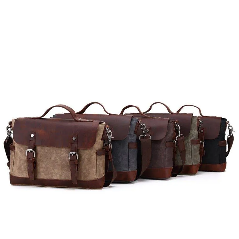 Woosir Mens Canvas Satchel Bags Waterproof Briefcase 14"