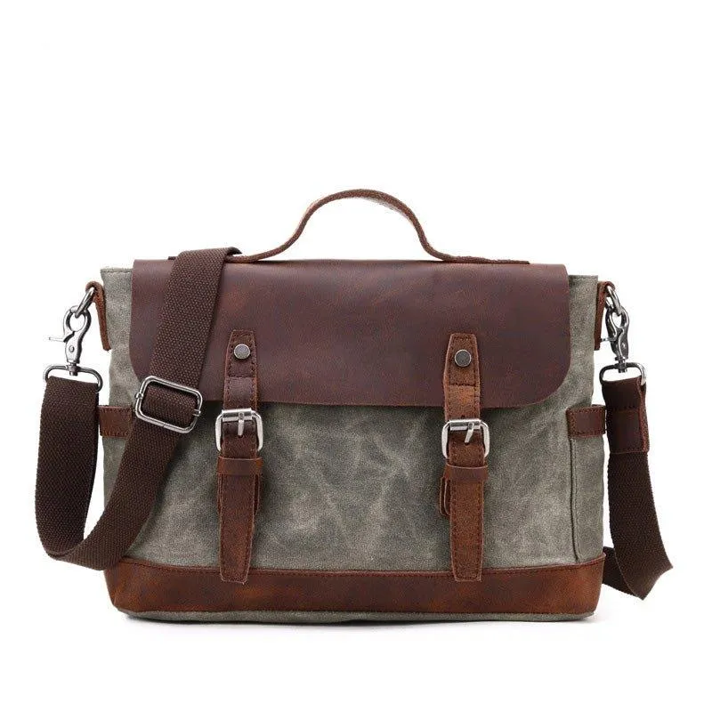 Woosir Mens Canvas Satchel Bags Waterproof Briefcase 14"