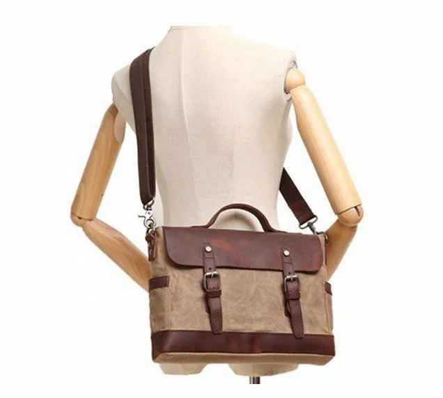 Woosir Mens Canvas Satchel Bags Waterproof Briefcase 14"