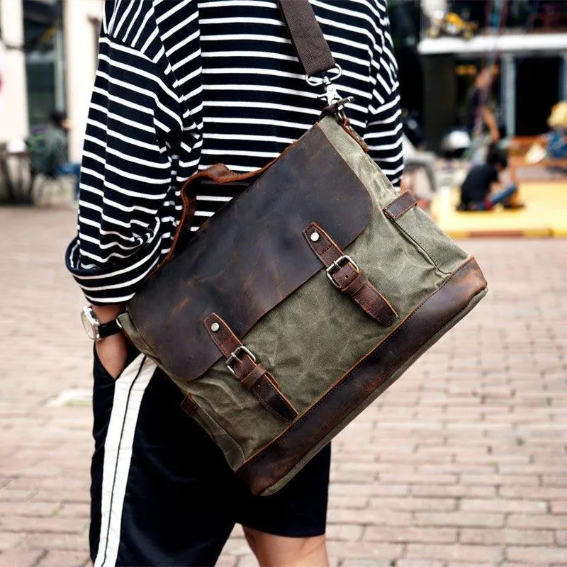 Woosir Mens Canvas Satchel Bags Waterproof Briefcase 14"