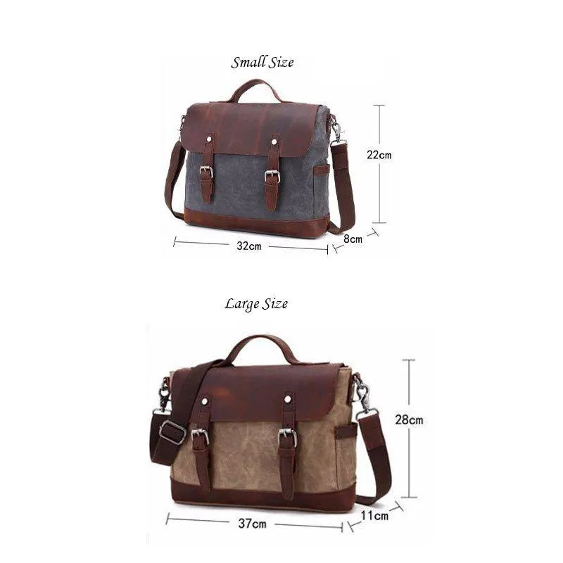 Woosir Mens Canvas Satchel Bags Waterproof Briefcase 14"
