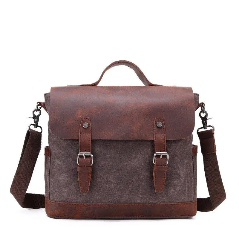 Woosir Mens Canvas Satchel Bags Waterproof Briefcase 14"