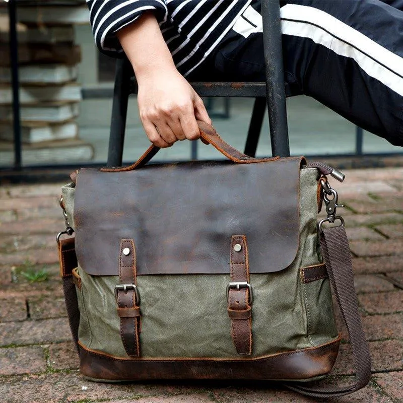 Woosir Mens Canvas Satchel Bags Waterproof Briefcase 14"