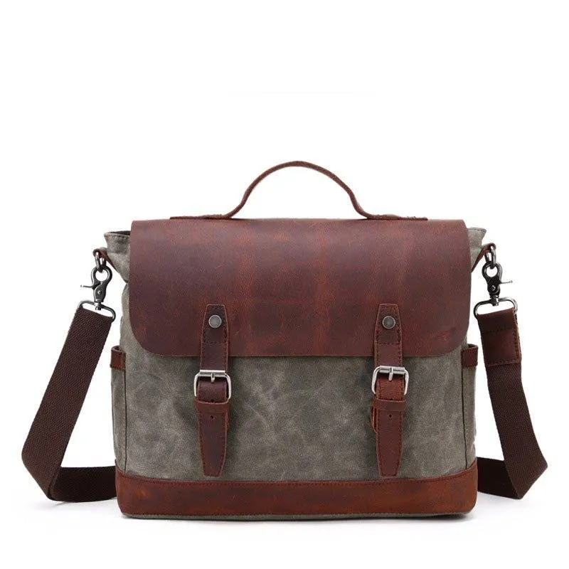 Woosir Mens Canvas Satchel Bags Waterproof Briefcase 14"