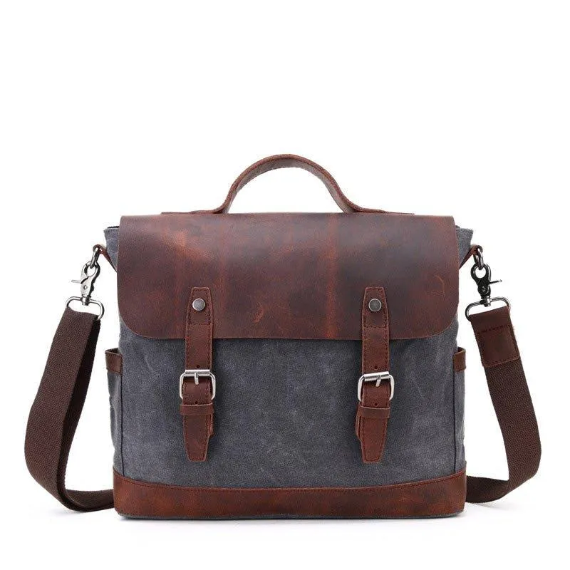 Woosir Mens Canvas Satchel Bags Waterproof Briefcase 14"