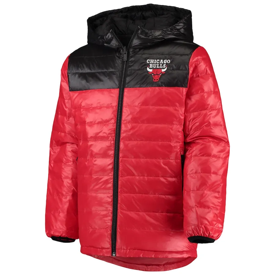 Youth Chicago Bulls Red Double Dribble Reversible Packable Full-Zip Puffer Jacket
