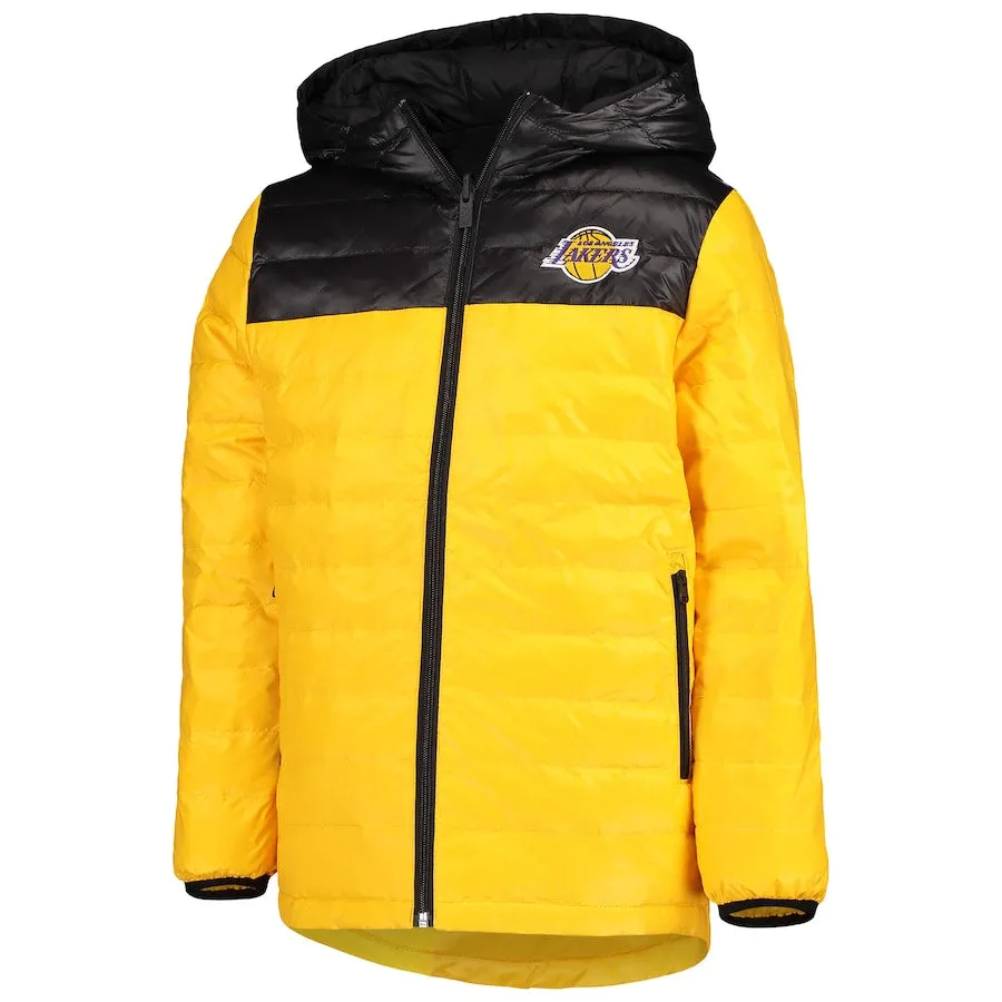 Youth Los Angeles Lakers Gold Double Dribble Reversible Packable Full-Zip Puffer Jacket
